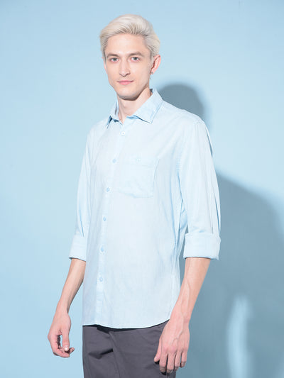 Blue Linen Shirt-Men Shirts-Crimsoune Club