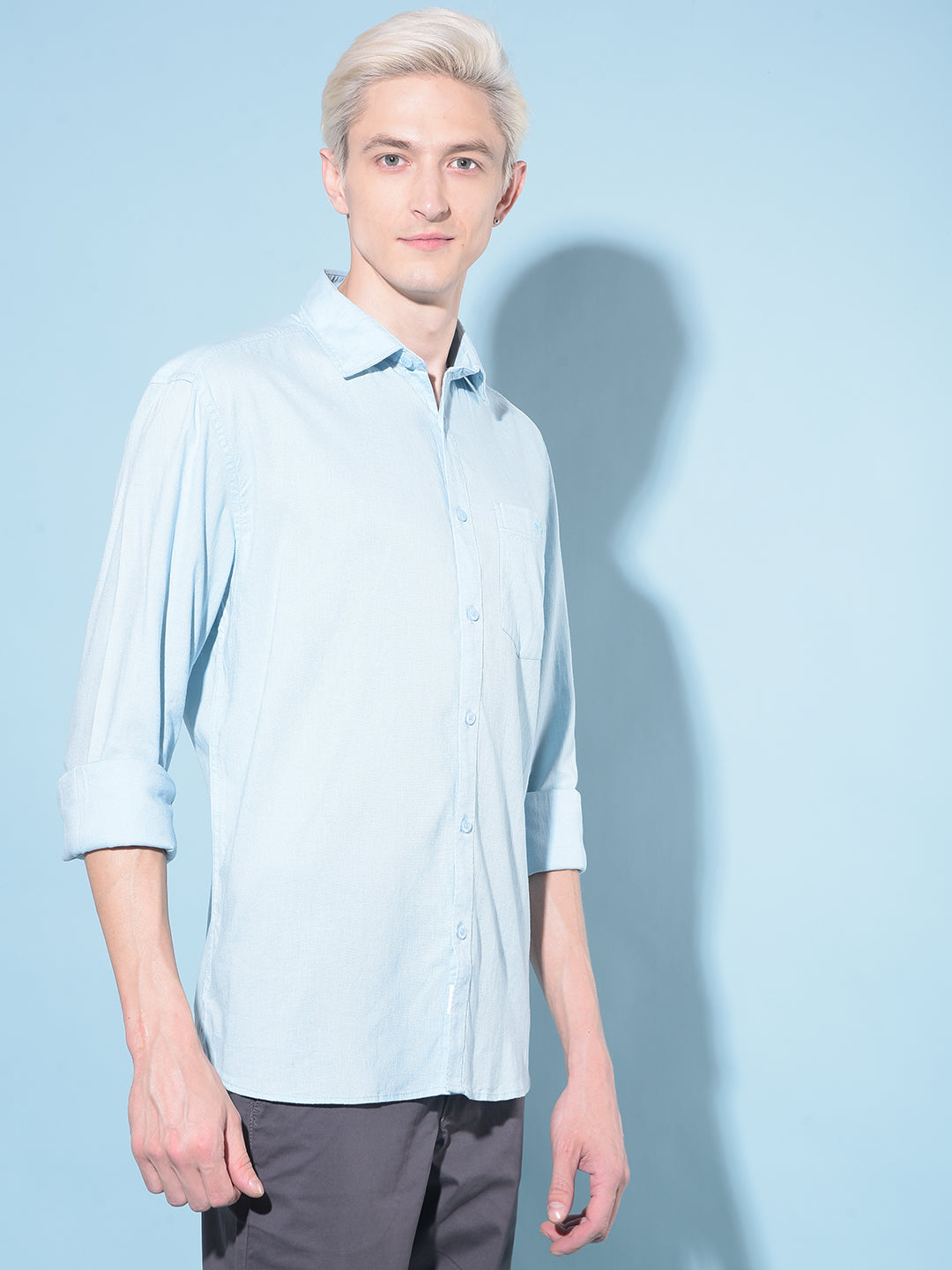 Blue Linen Shirt-Men Shirts-Crimsoune Club