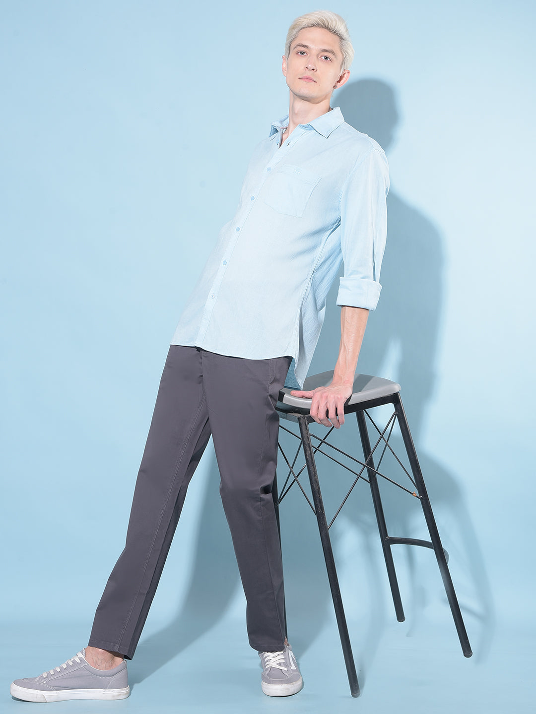 Blue Linen Shirt-Men Shirts-Crimsoune Club