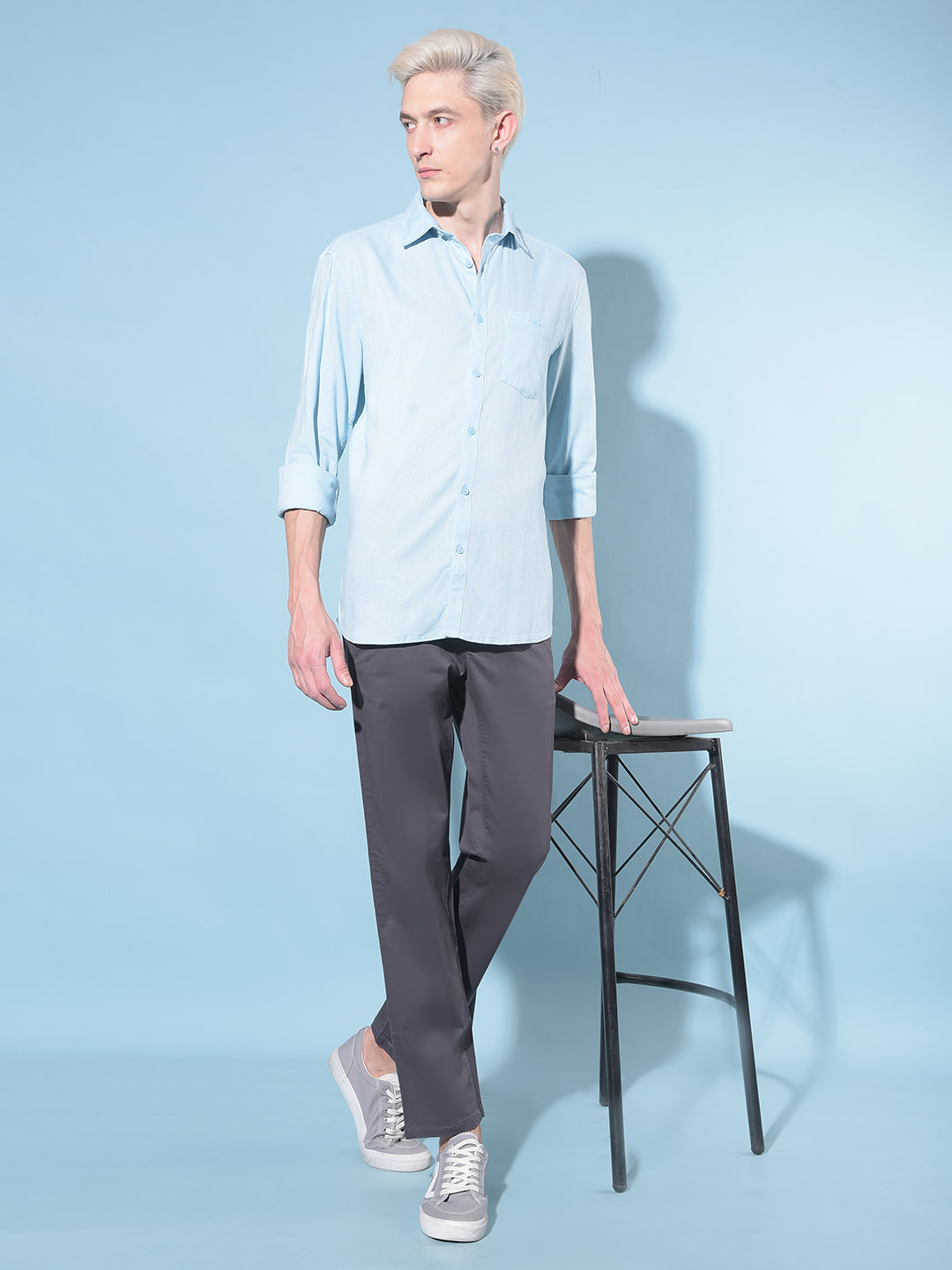 Blue Linen Shirt-Men Shirts-Crimsoune Club