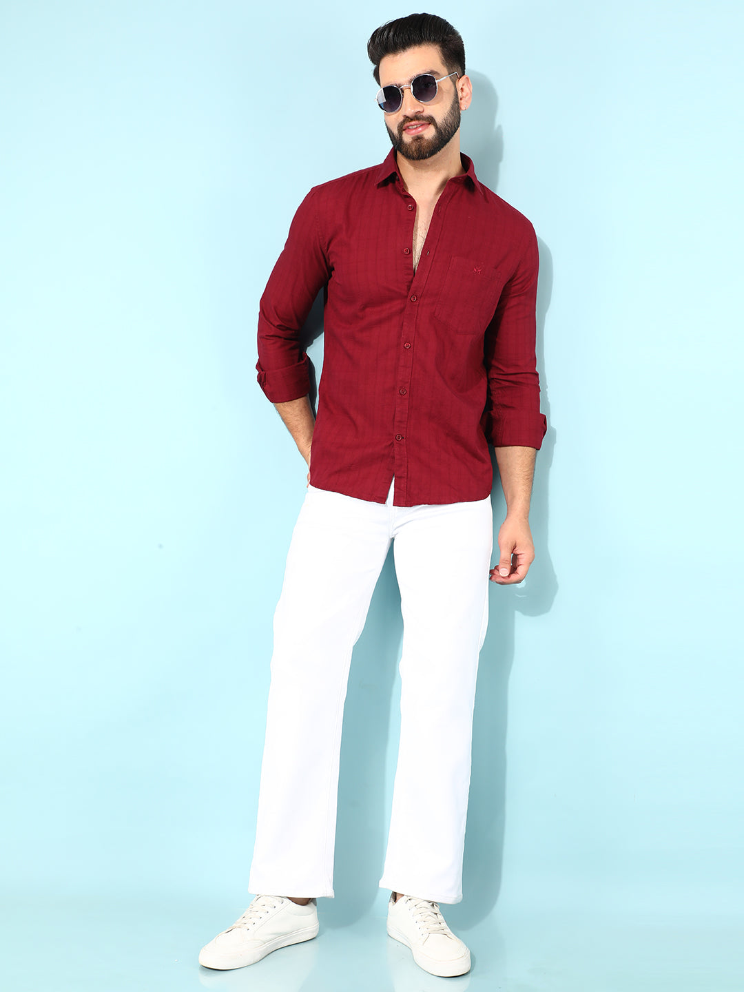 Maroon 100% Cotton Checked Shirt-Men Shirts-Crimsoune Club