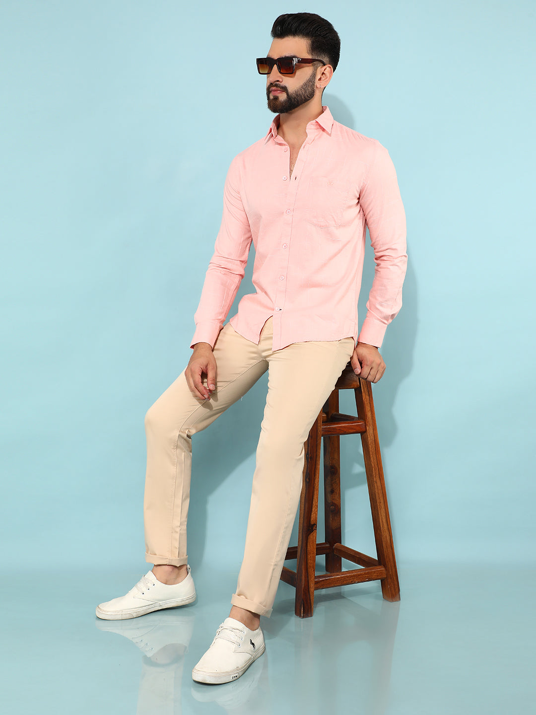 Pink 100% Cotton Checked Shirt-Men Shirts-Crimsoune Club