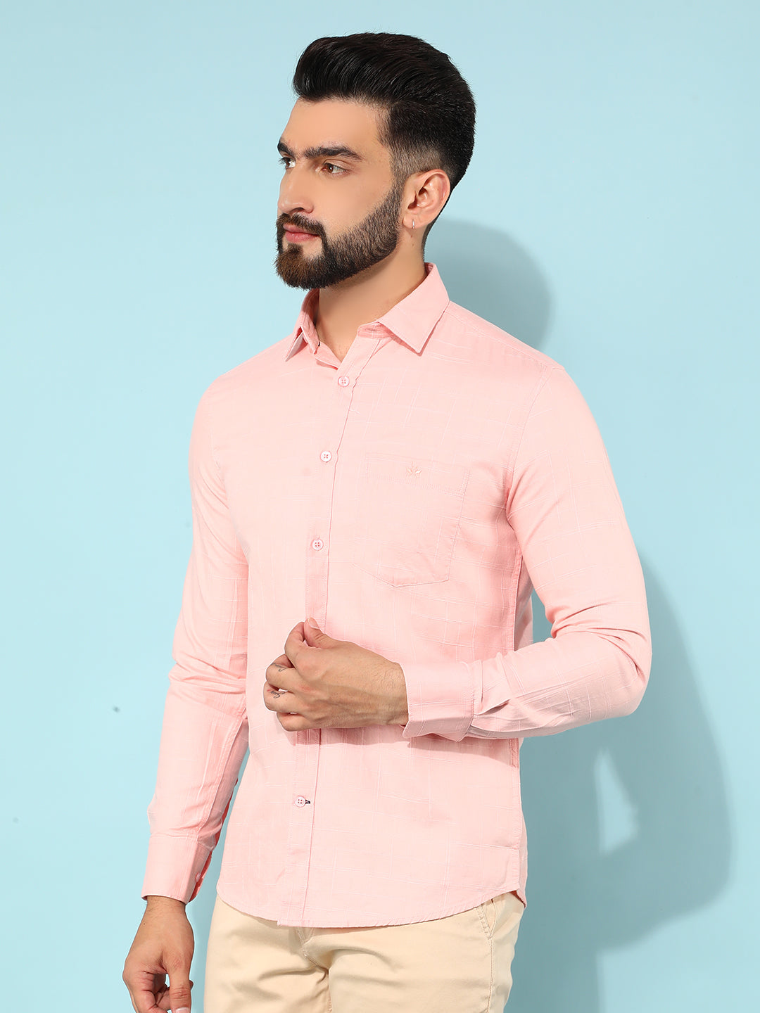 Pink 100% Cotton Checked Shirt-Men Shirts-Crimsoune Club