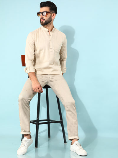 Beige Linen Shirt-Men Shirts-Crimsoune Club