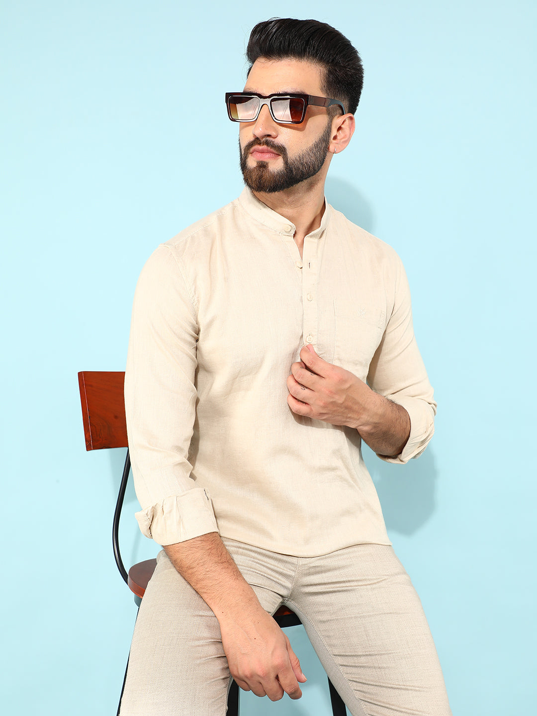 Beige Linen Shirt-Men Shirts-Crimsoune Club