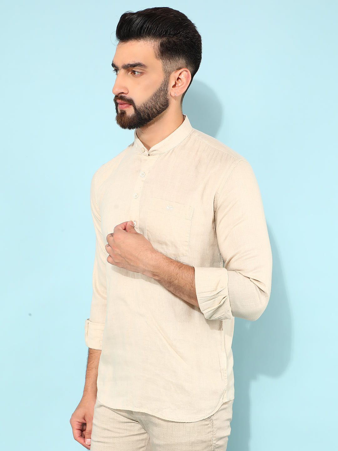 Beige Linen Shirt-Men Shirts-Crimsoune Club