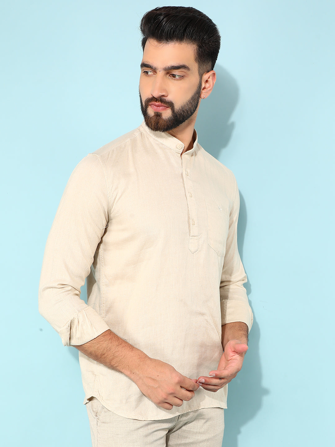 Beige Linen Shirt-Men Shirts-Crimsoune Club