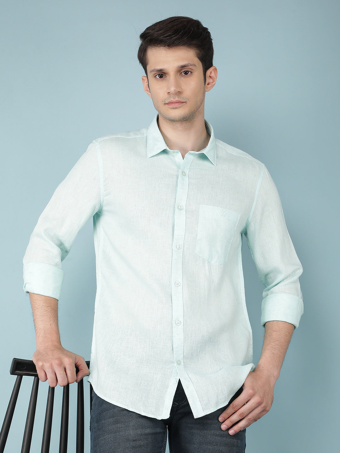 Blue Linen Shirt-Men Shirts-Crimsoune Club