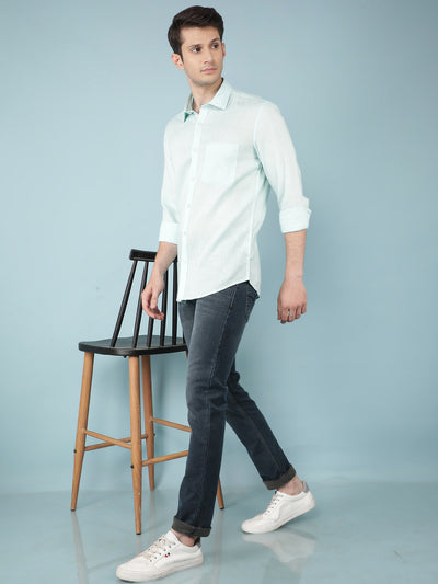 Blue Linen Shirt-Men Shirts-Crimsoune Club