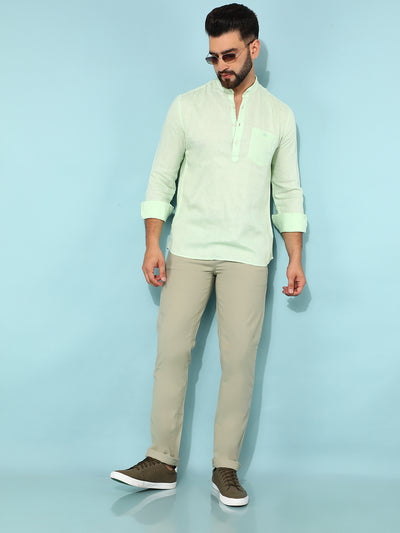 Green Linen Shirt-Men Shirts-Crimsoune Club