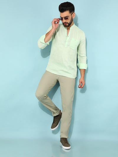 Green Linen Shirt-Men Shirts-Crimsoune Club