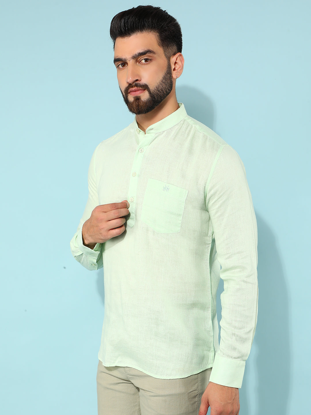 Green Linen Shirt-Men Shirts-Crimsoune Club