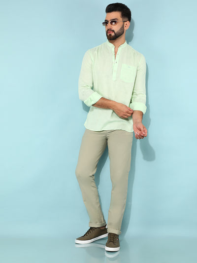 Green Linen Shirt-Men Shirts-Crimsoune Club