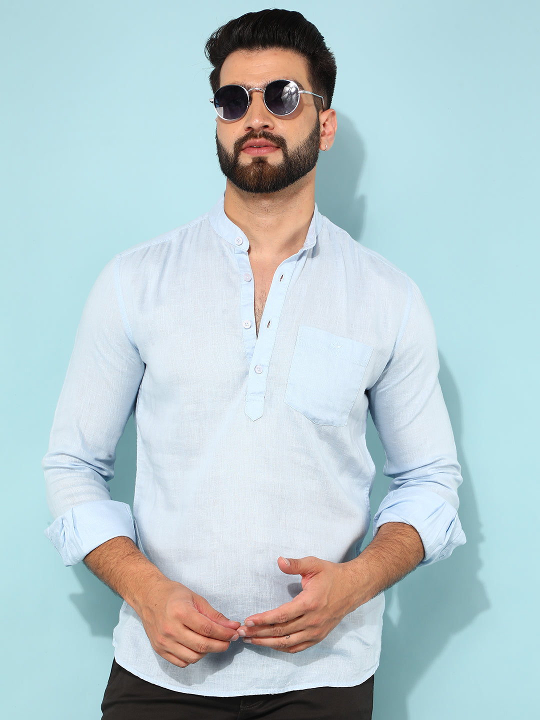 Blue Linen Shirt-Men Shirts-Crimsoune Club