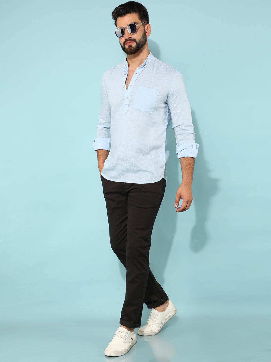 Blue Linen Shirt-Men Shirts-Crimsoune Club