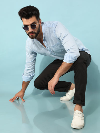 Blue Linen Shirt-Men Shirts-Crimsoune Club