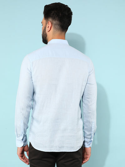 Blue Linen Shirt-Men Shirts-Crimsoune Club