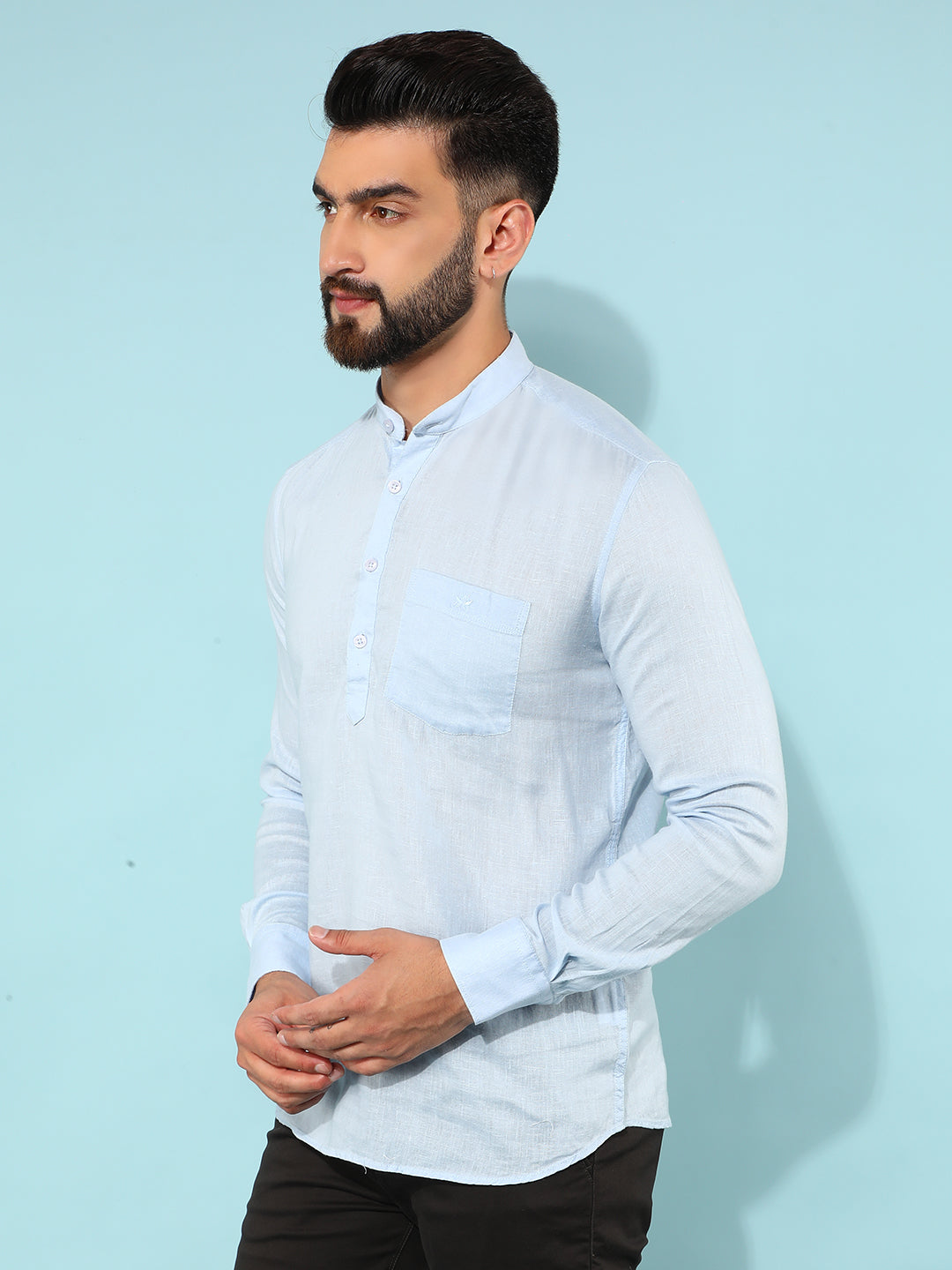 Blue Linen Shirt-Men Shirts-Crimsoune Club