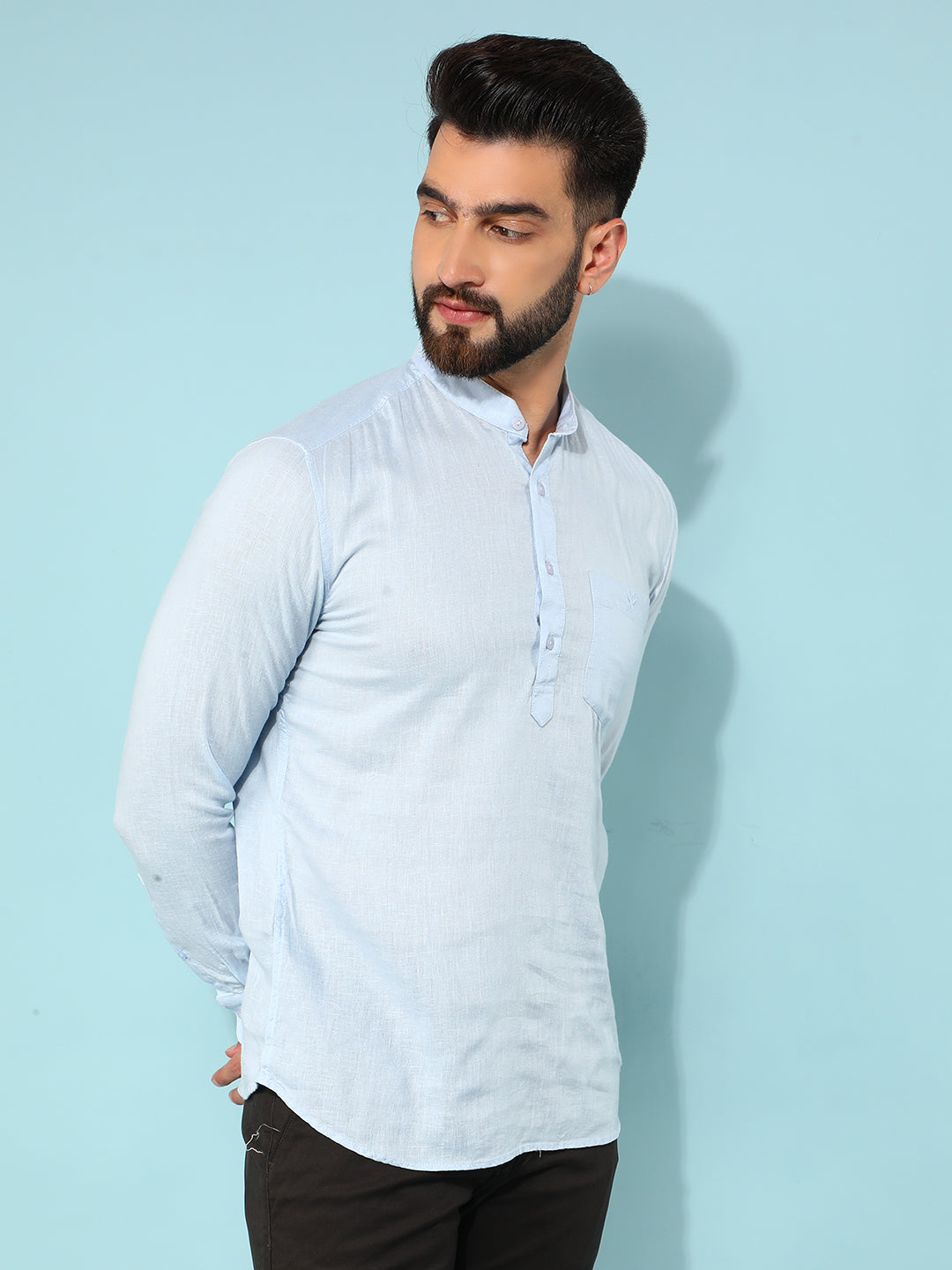 Blue Linen Shirt-Men Shirts-Crimsoune Club