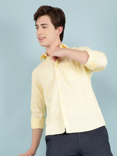 Yellow 100% Cotton Shirt-Men Shirts-Crimsoune Club