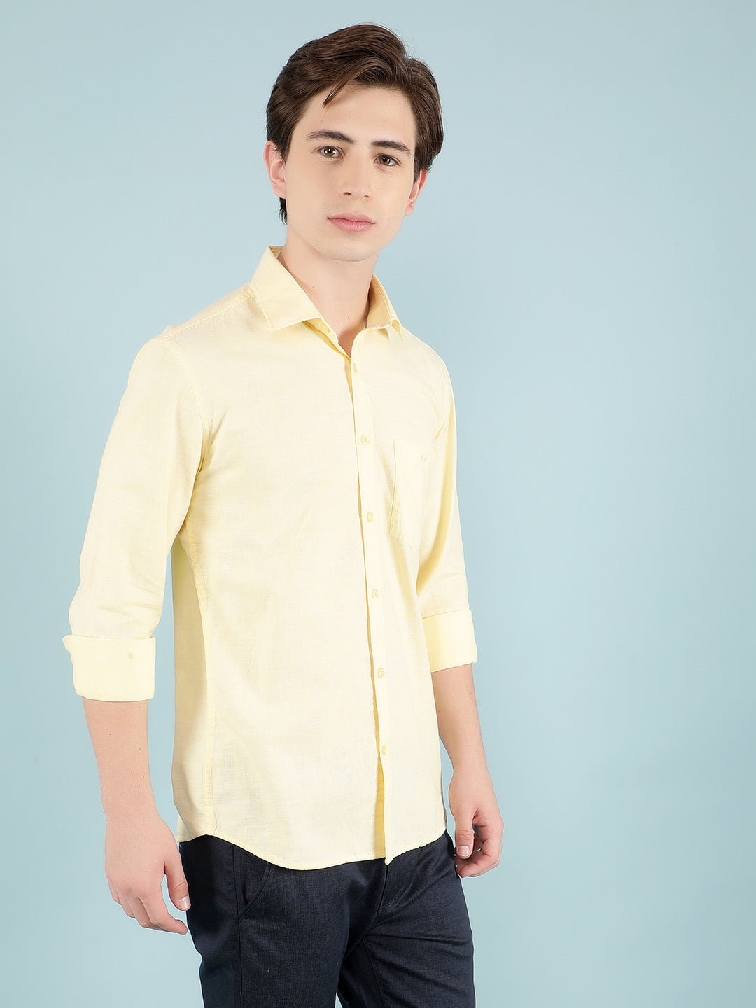 Yellow 100% Cotton Shirt-Men Shirts-Crimsoune Club