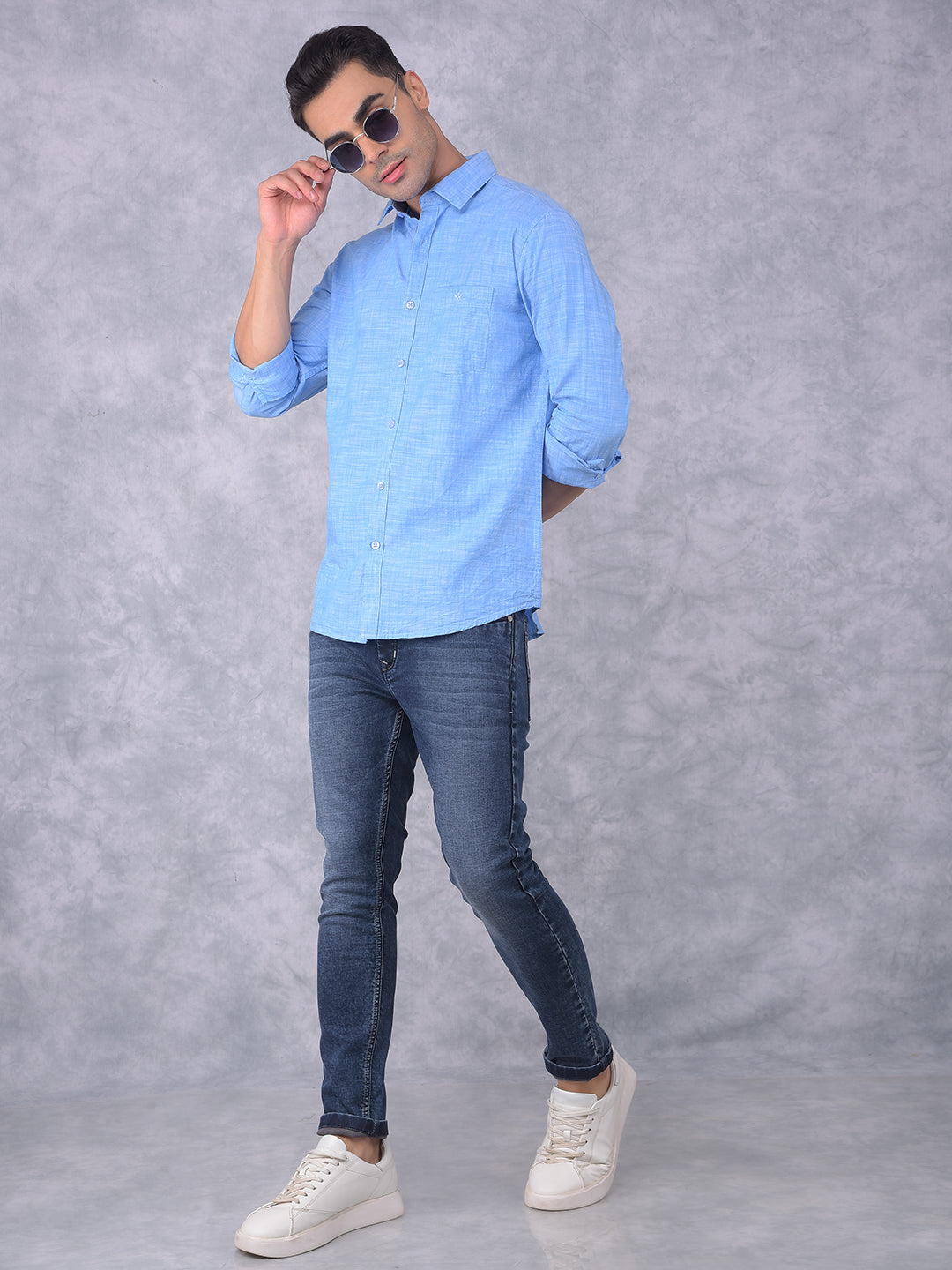 Blue 100% Cotton Shirt-Men Shirts-Crimsoune Club