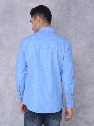 Blue 100% Cotton Shirt-Men Shirts-Crimsoune Club