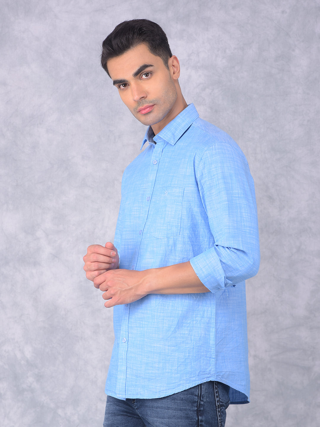 Blue 100% Cotton Shirt-Men Shirts-Crimsoune Club