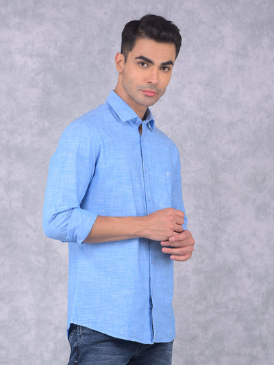 Blue 100% Cotton Shirt-Men Shirts-Crimsoune Club