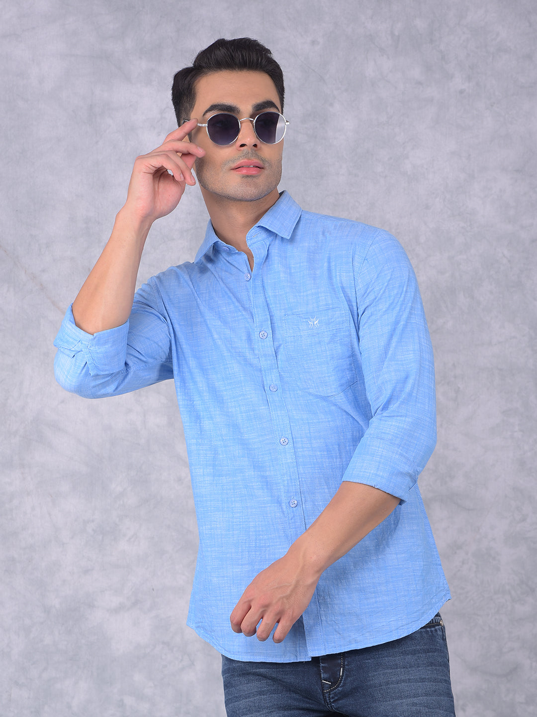 Blue 100% Cotton Shirt-Men Shirts-Crimsoune Club