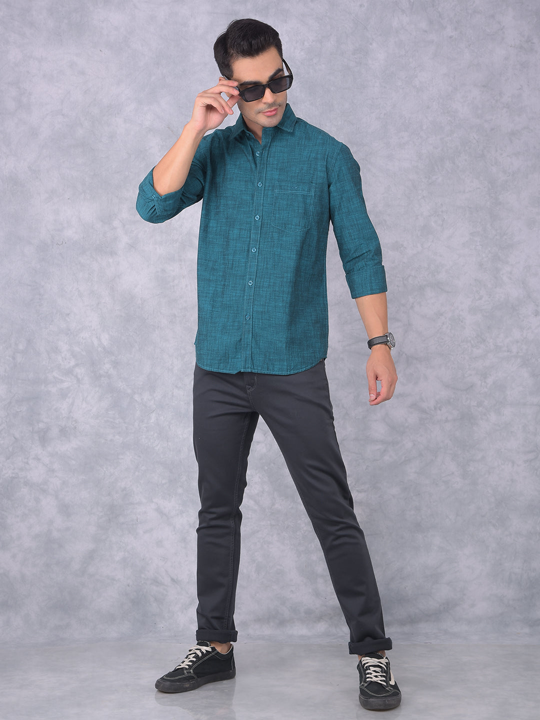 Green 100% Cotton Shirt-Men Shirts-Crimsoune Club