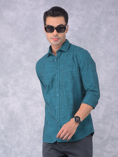 Green 100% Cotton Shirt-Men Shirts-Crimsoune Club