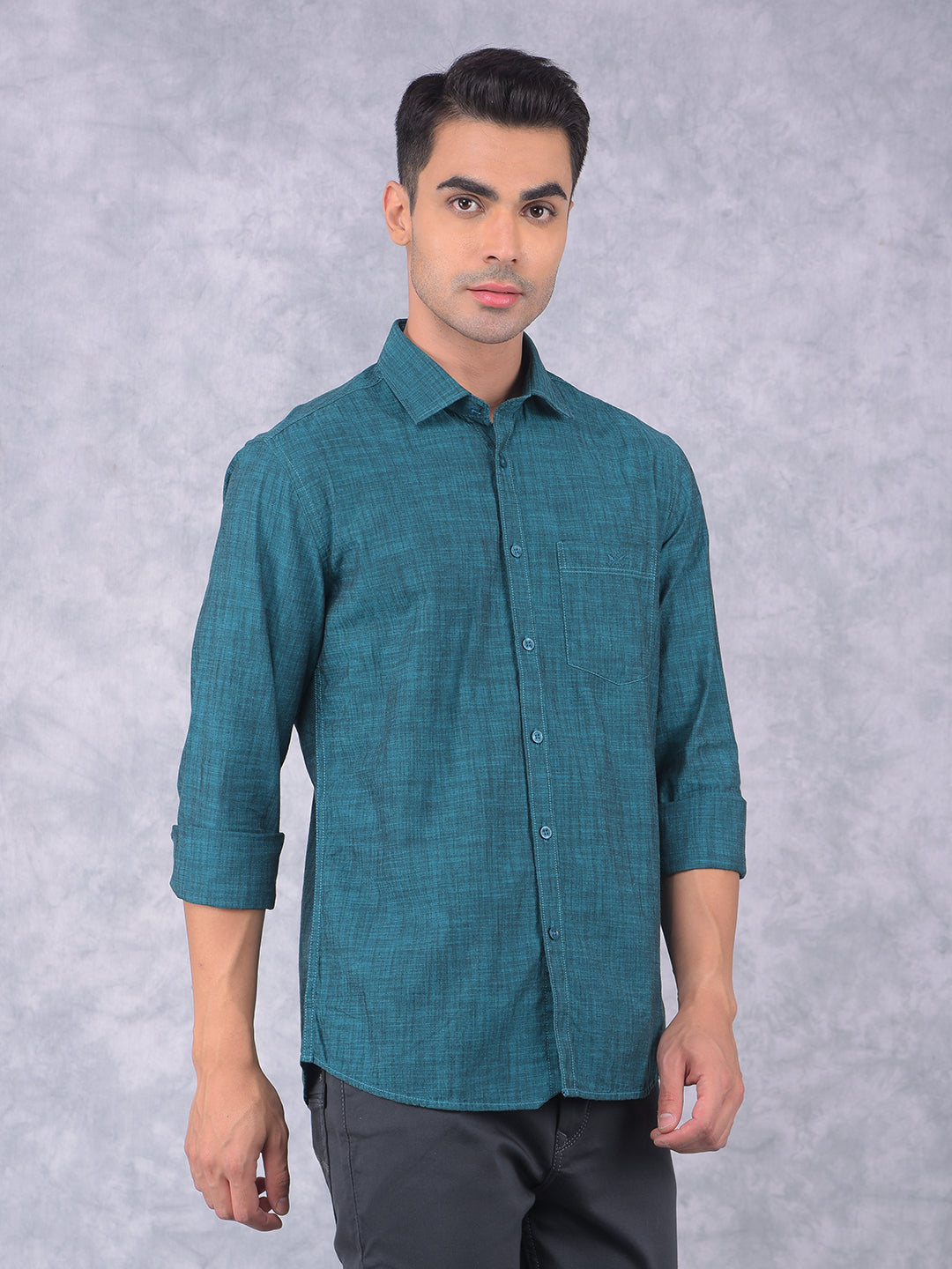 Green 100% Cotton Shirt-Men Shirts-Crimsoune Club