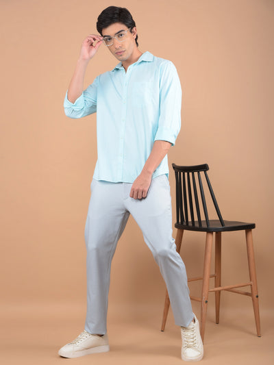 Blue 100% Cotton Shirt-Men Shirts-Crimsoune Club