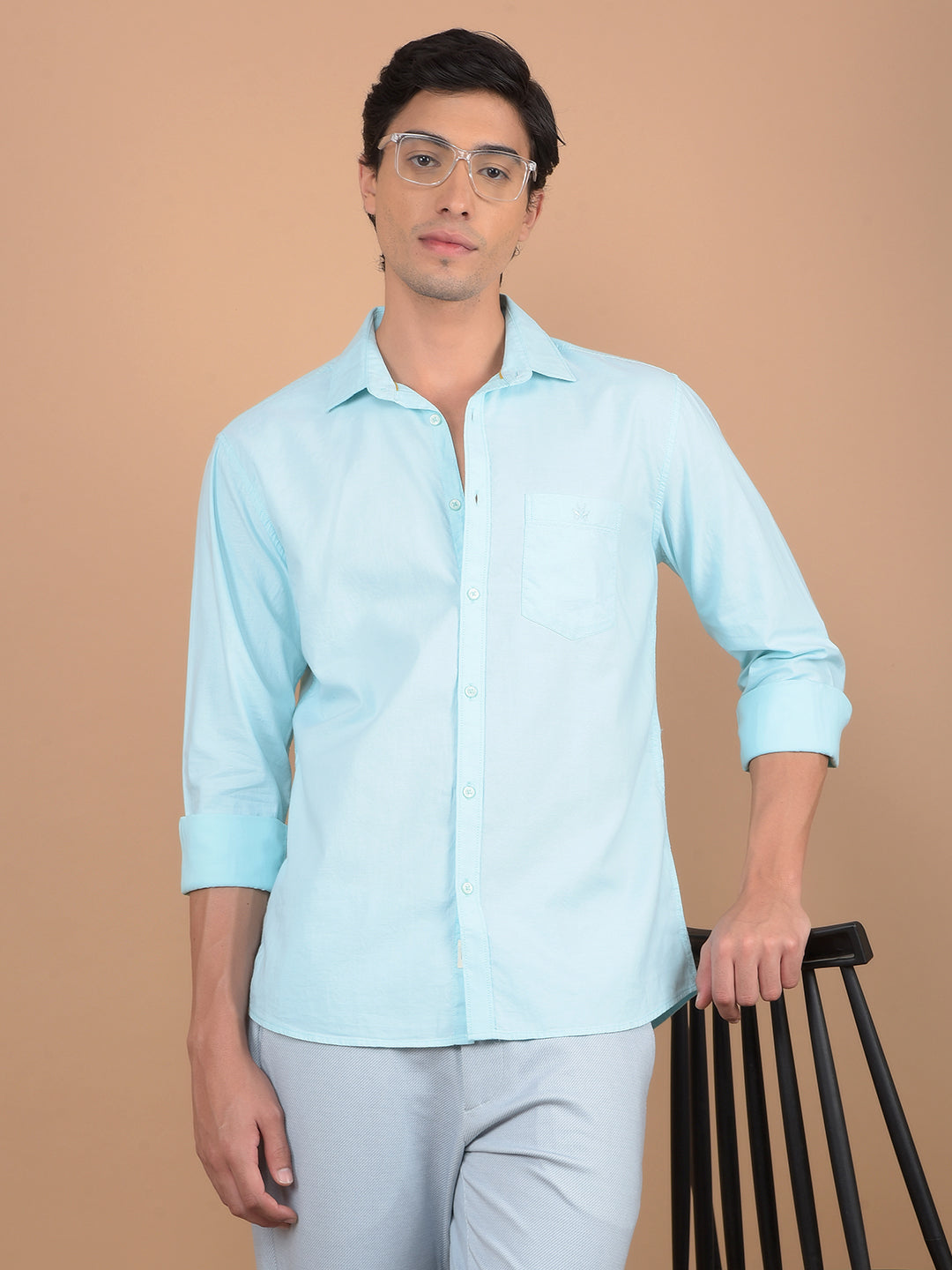 Blue 100% Cotton Shirt-Men Shirts-Crimsoune Club