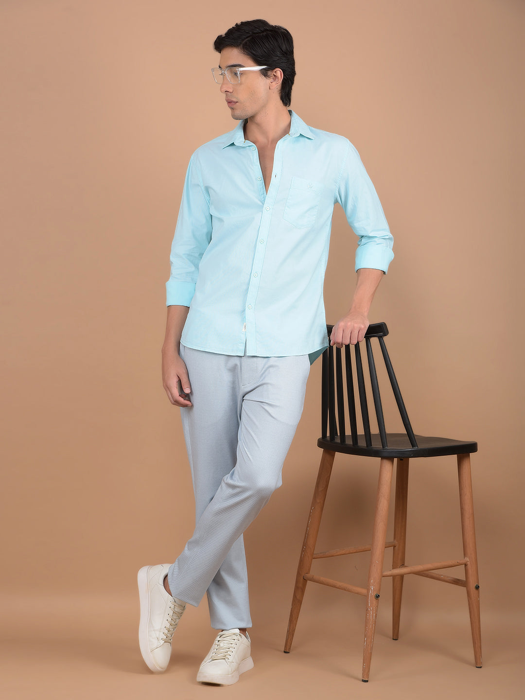 Blue 100% Cotton Shirt-Men Shirts-Crimsoune Club