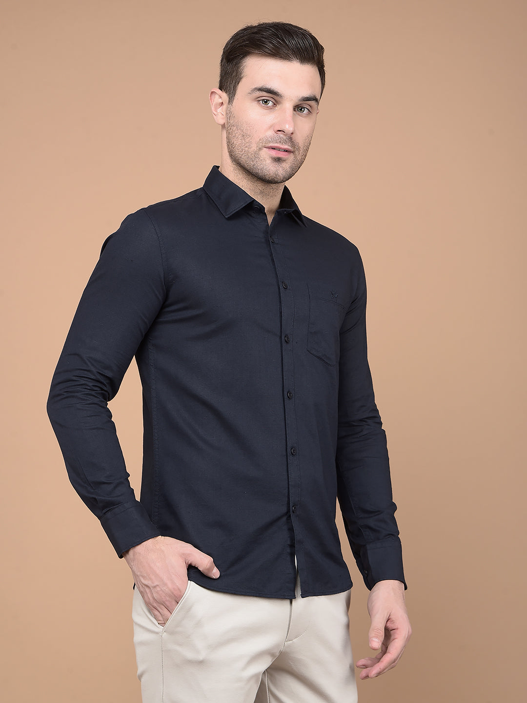 Navy Blue Linen Shirt