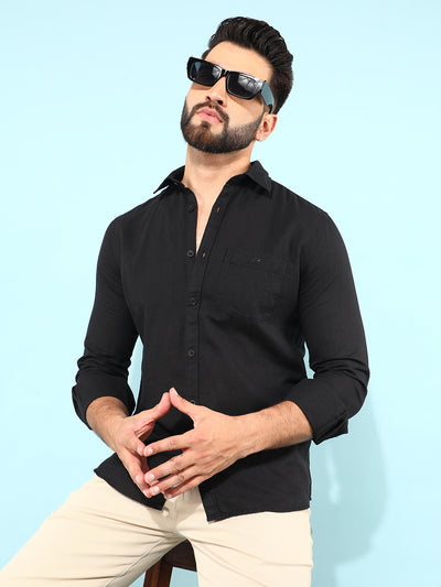 Black Linen Shirt-Men Shirts-Crimsoune Club