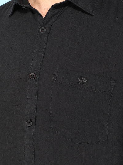 Black Linen Shirt-Men Shirts-Crimsoune Club