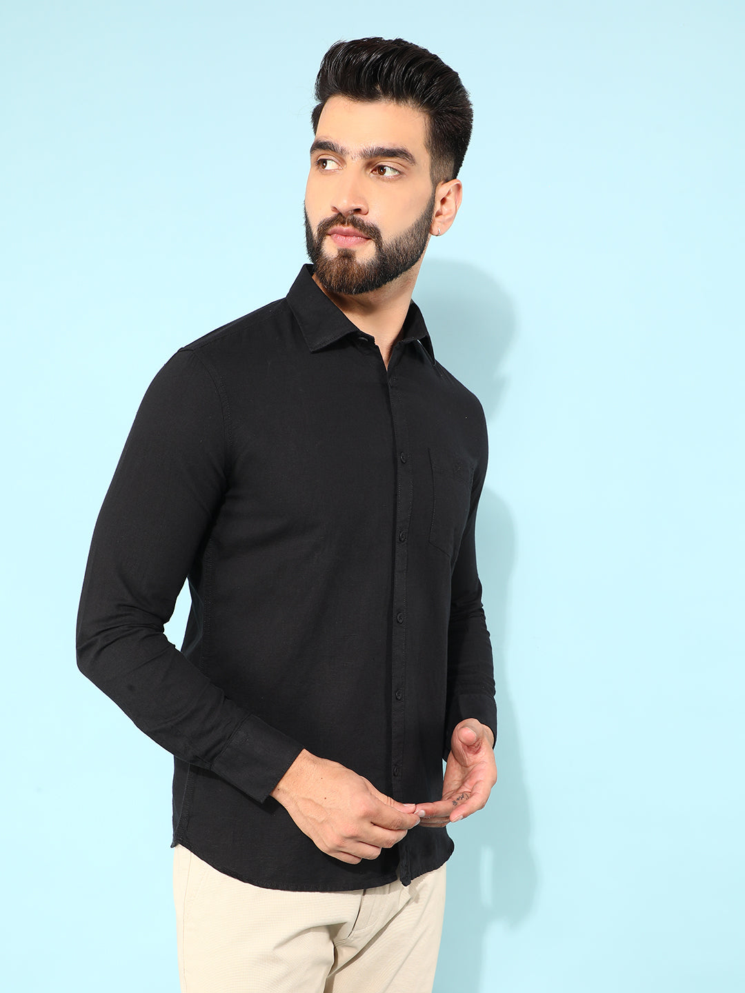 Black Linen Shirt-Men Shirts-Crimsoune Club