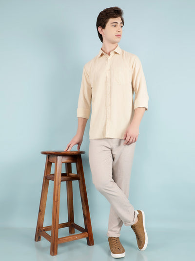 Beige Linen Shirt-Men Shirts-Crimsoune Club