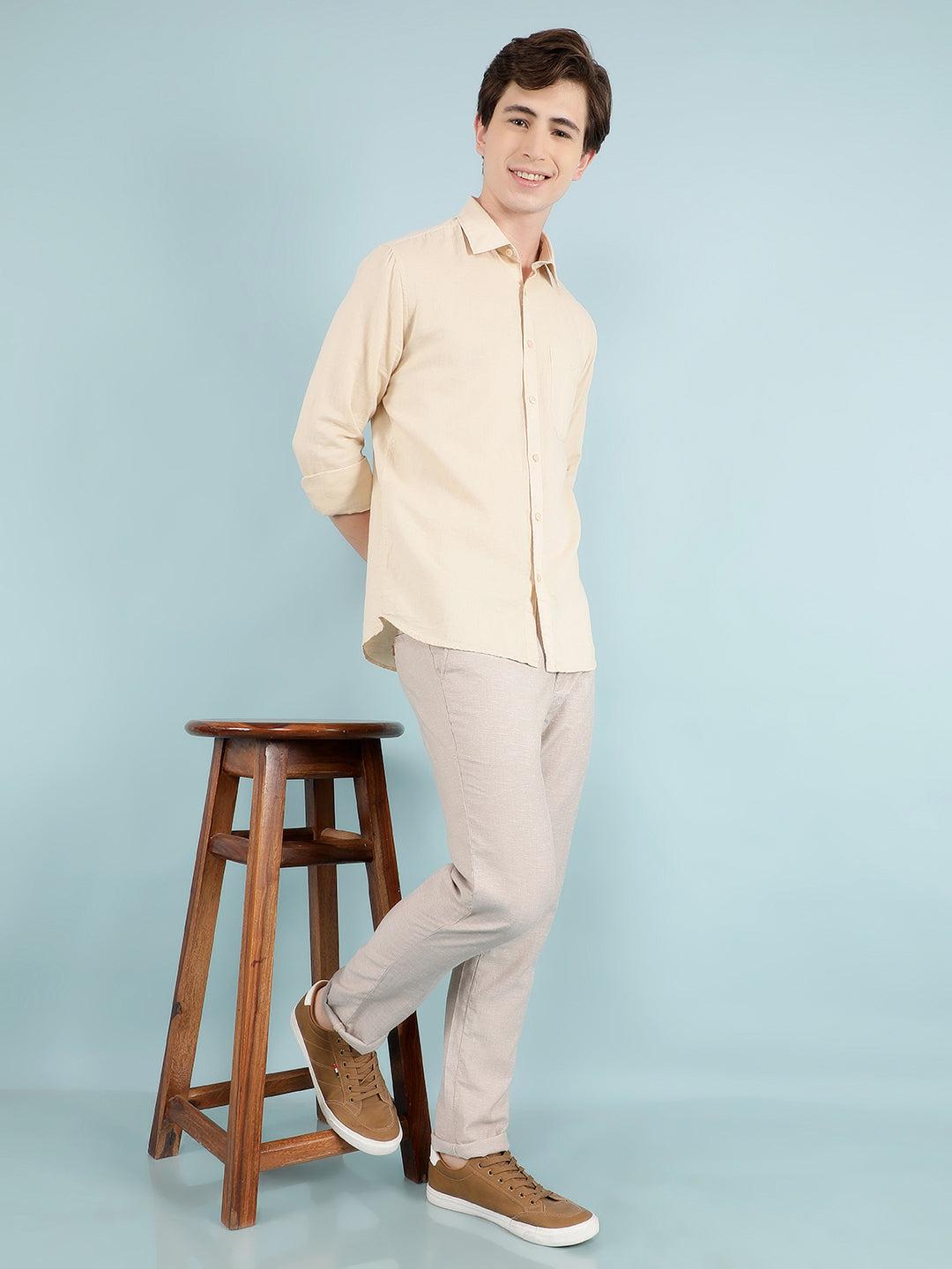 Beige Linen Shirt-Men Shirts-Crimsoune Club