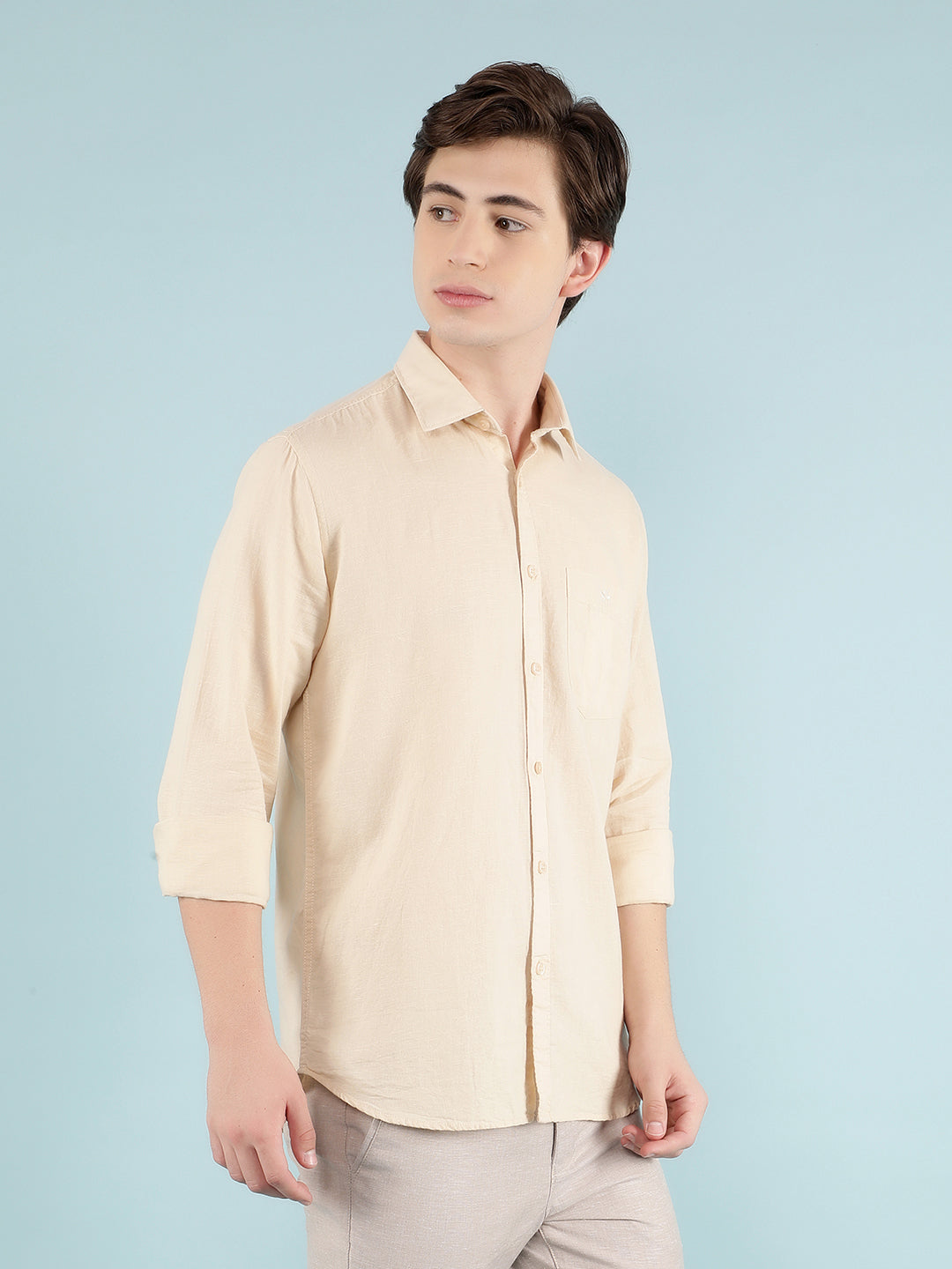 Beige Linen Shirt-Men Shirts-Crimsoune Club