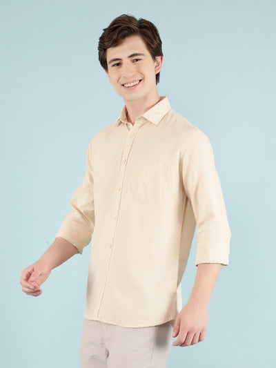 Beige Linen Shirt-Men Shirts-Crimsoune Club