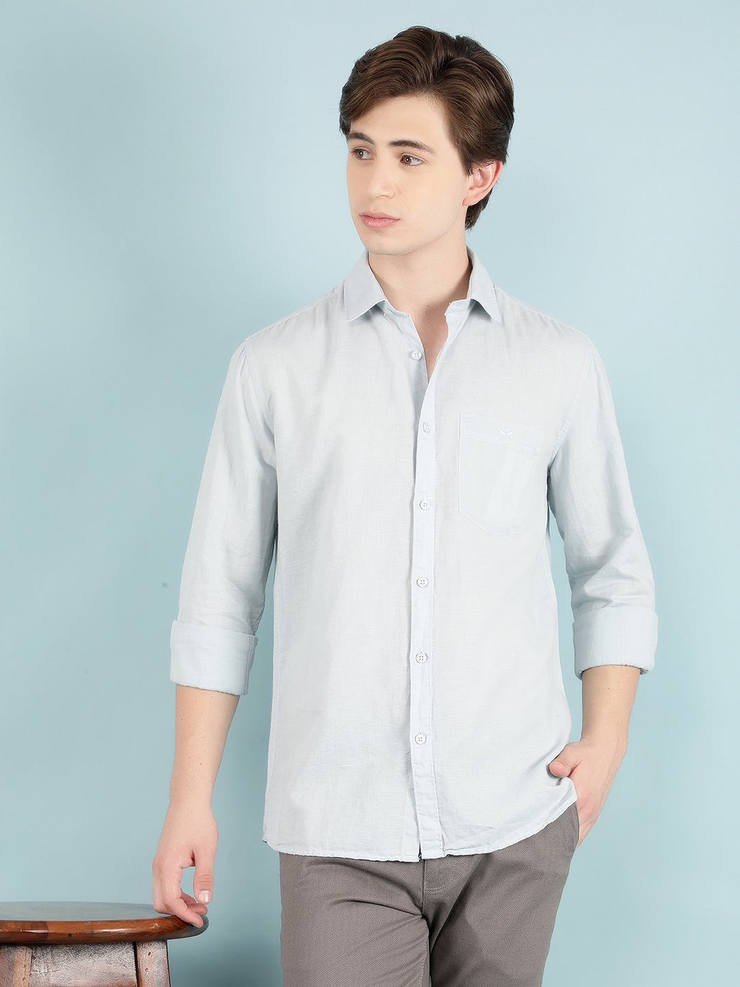 Blue Linen Shirt-Men Shirts-Crimsoune Club