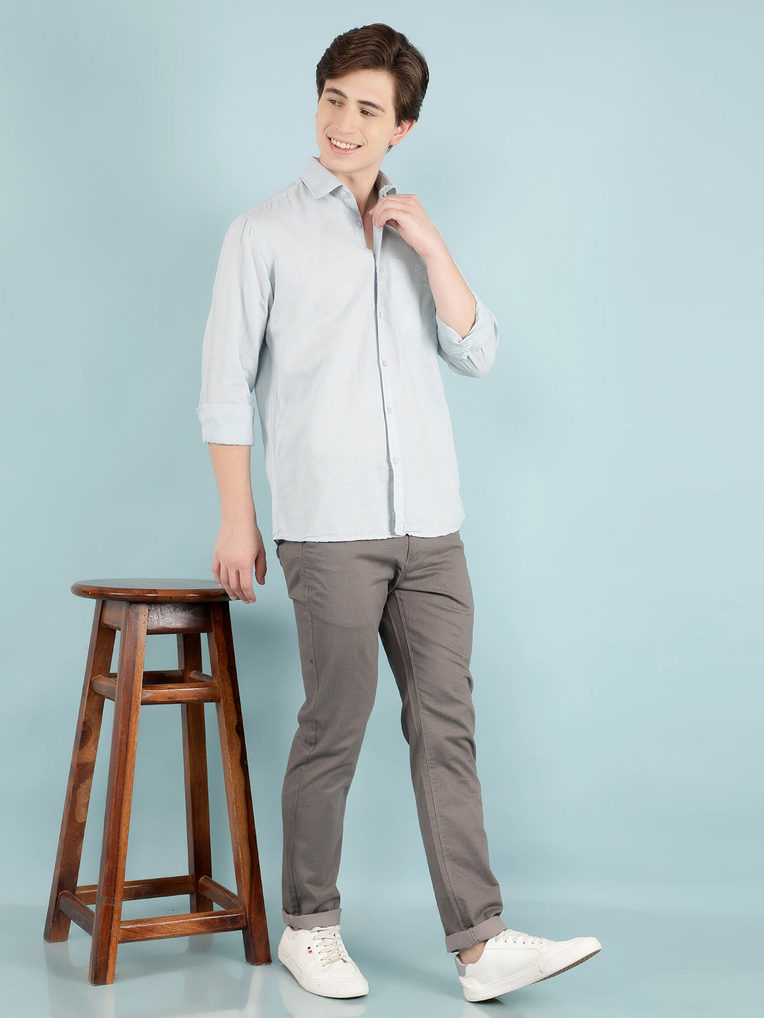 Blue Linen Shirt-Men Shirts-Crimsoune Club