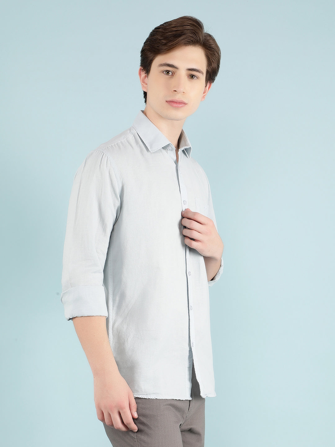 Blue Linen Shirt-Men Shirts-Crimsoune Club