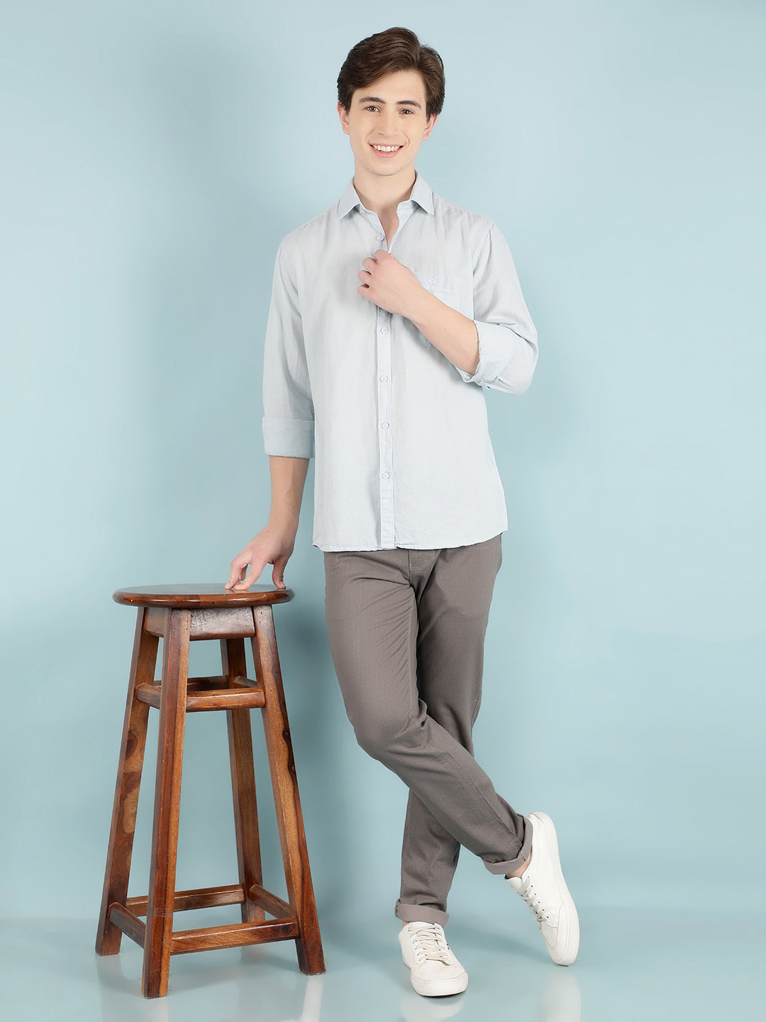 Blue Linen Shirt-Men Shirts-Crimsoune Club