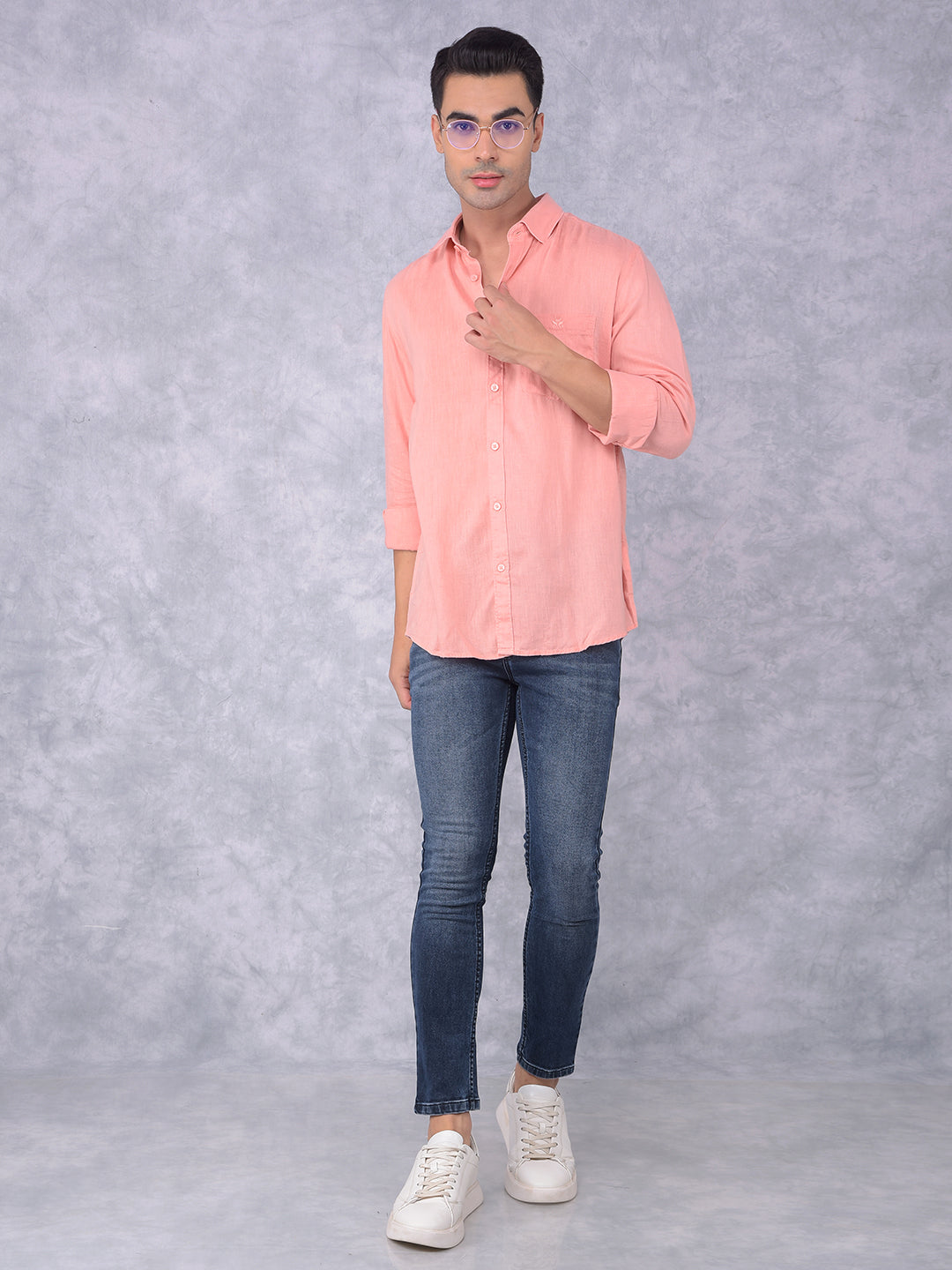 Peach Linen Shirt-Men Shirts-Crimsoune Club