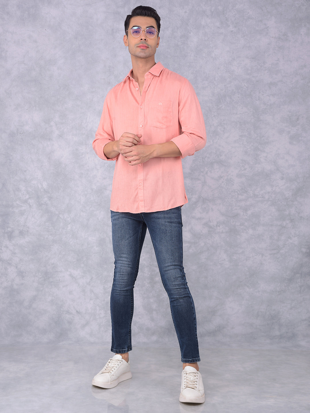 Peach Linen Shirt-Men Shirts-Crimsoune Club